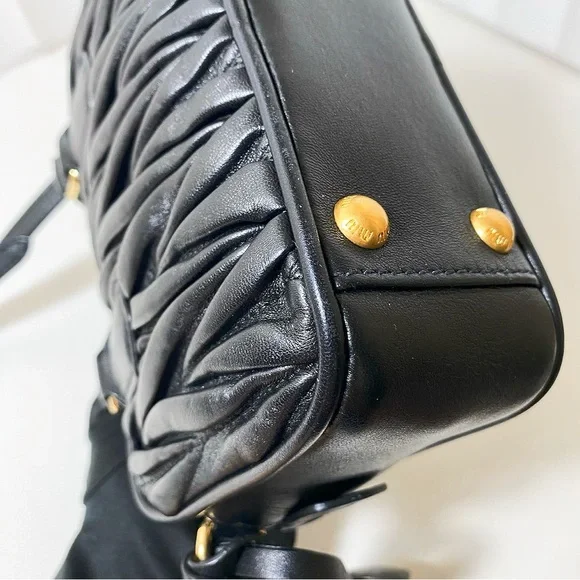 Miu Miu Matelassé Black Leather Bowling Bag - Picture 10 of 14